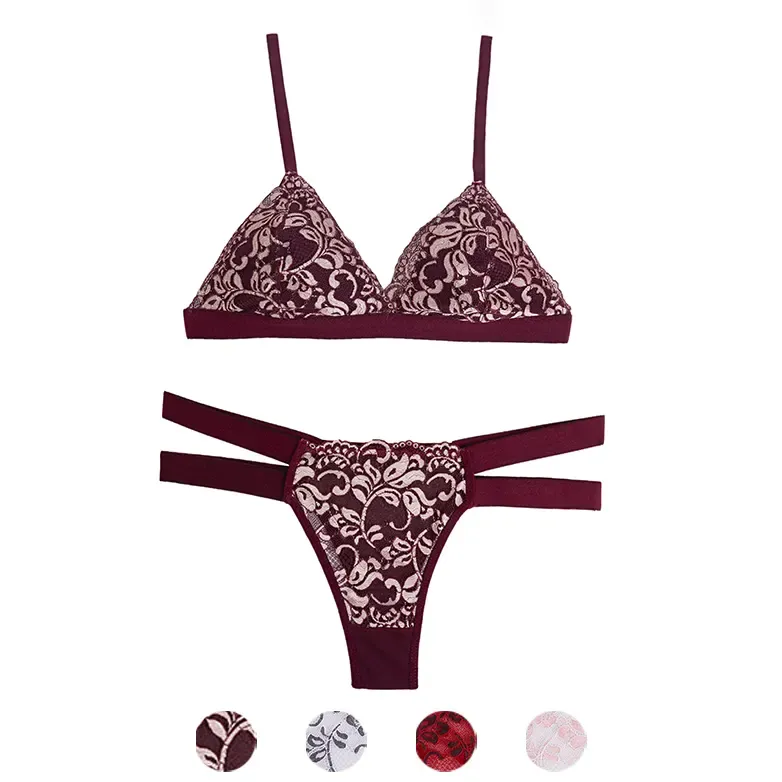ست شورت و سوتین سه گوش دانتل برجسته برند شارمین کاپ B بدون جک و فنر بکلس فانتزی