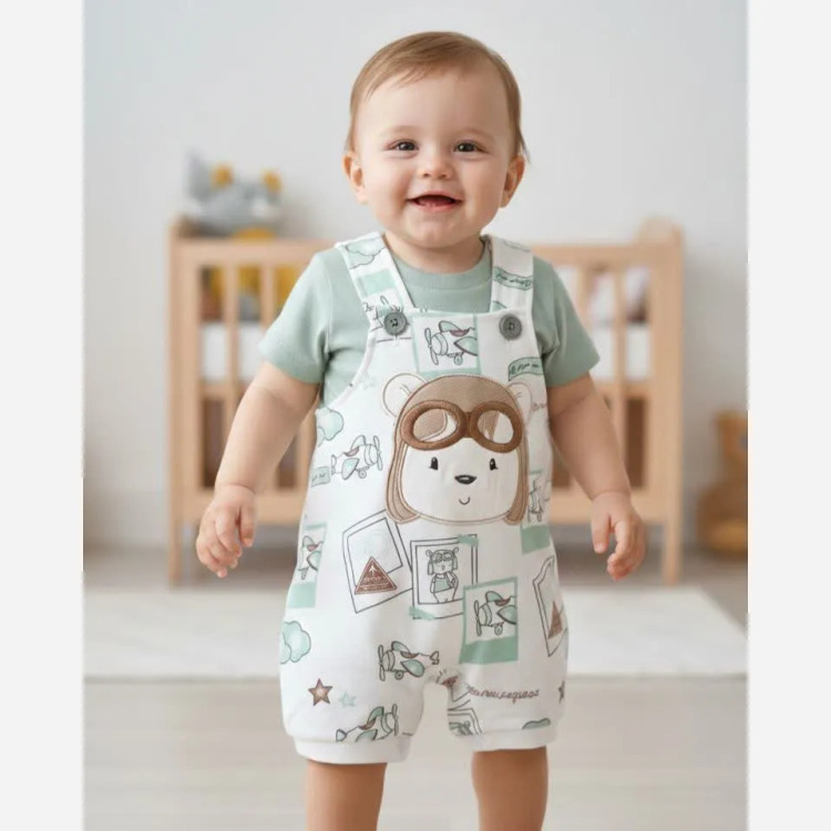 رامپر نوزادی دو تکه طرح هاپوی خلبان مدل MM2256