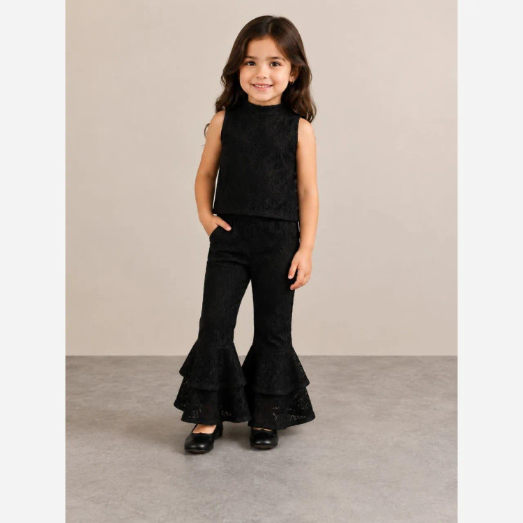 ست تاپ و شلوار دخترانه مجلسی دانتل آسترکشی شده مناسب 2 تا 9 سال