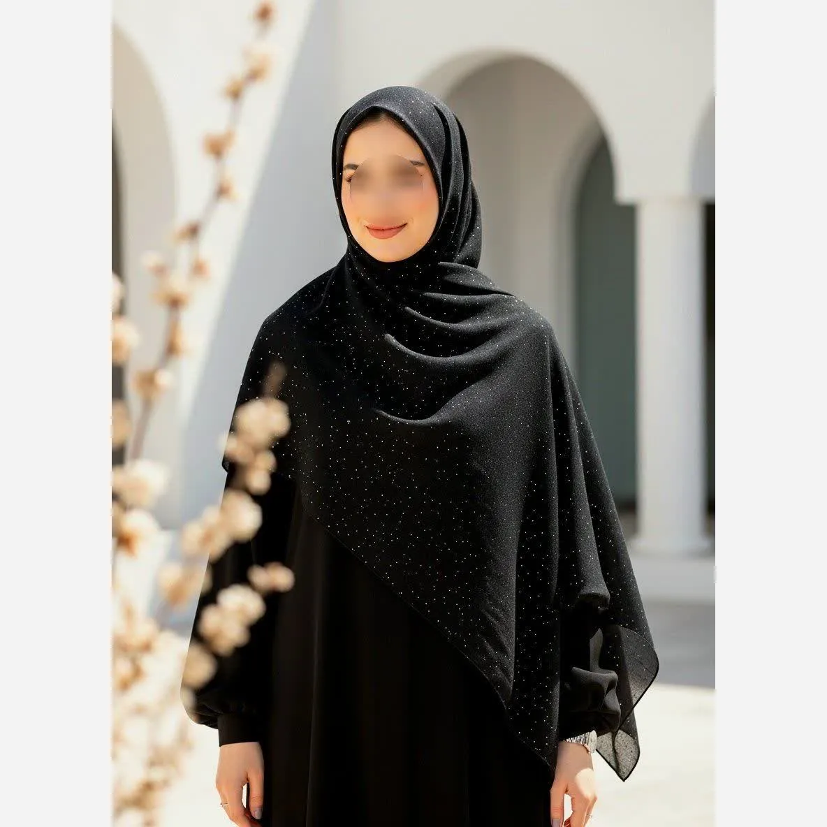 شال کرپ مشکی اکلیلی
