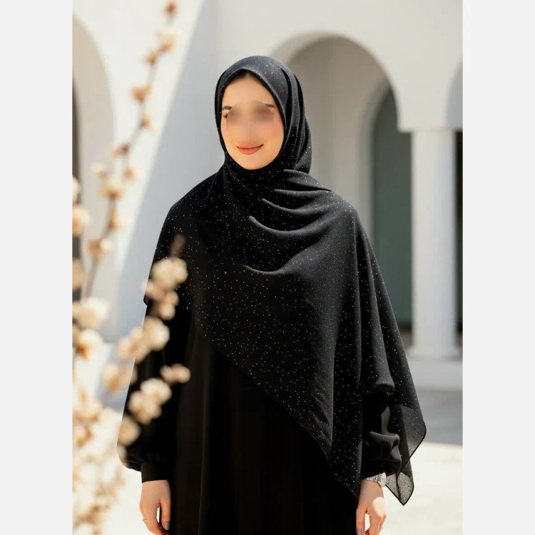 شال کرپ مشکی اکلیلی