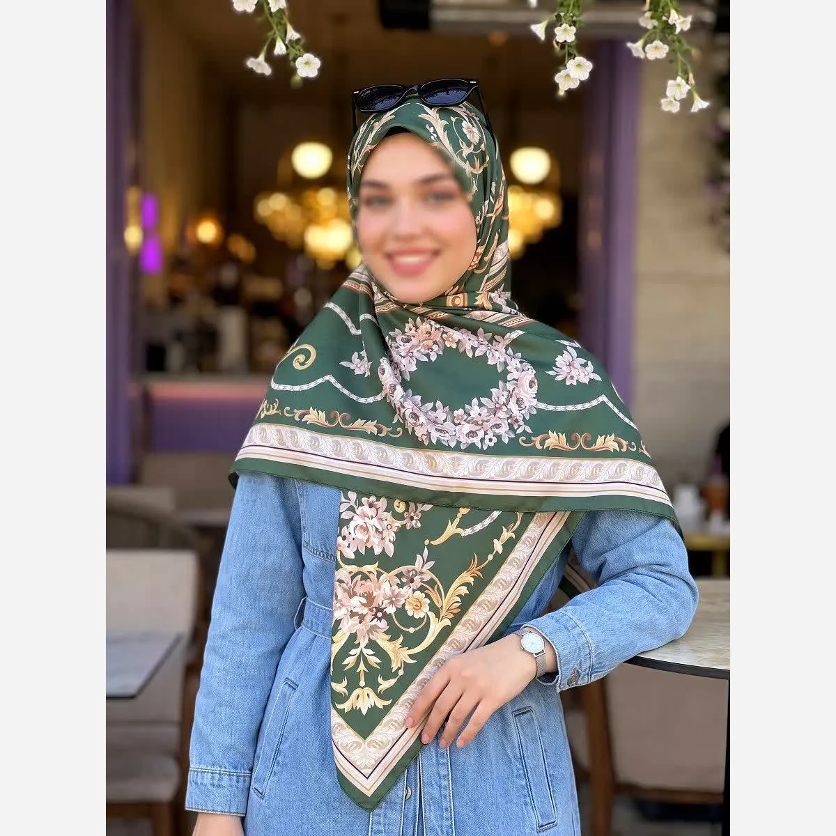 روسری ابریشم ساتن مجلسی سبز