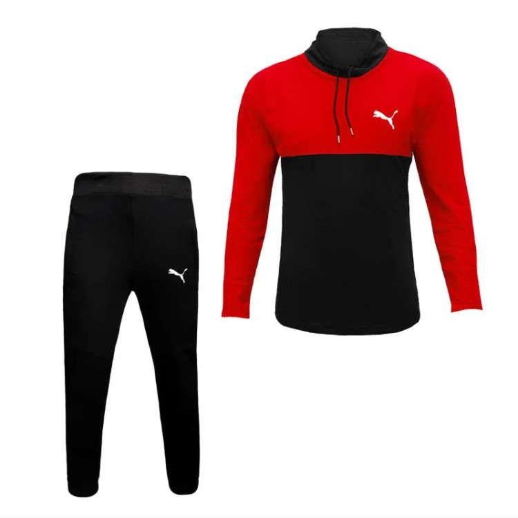 ست تیشرت آستین بلند مردانه طرح پوما مدل F0143 یقه ایستاده جودون قرمز-مشکی سایز L XL XXL