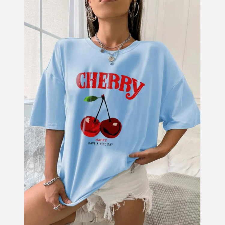 تیشرت باکسی ترند سوپر نخ پنبه گیلاس 🍒