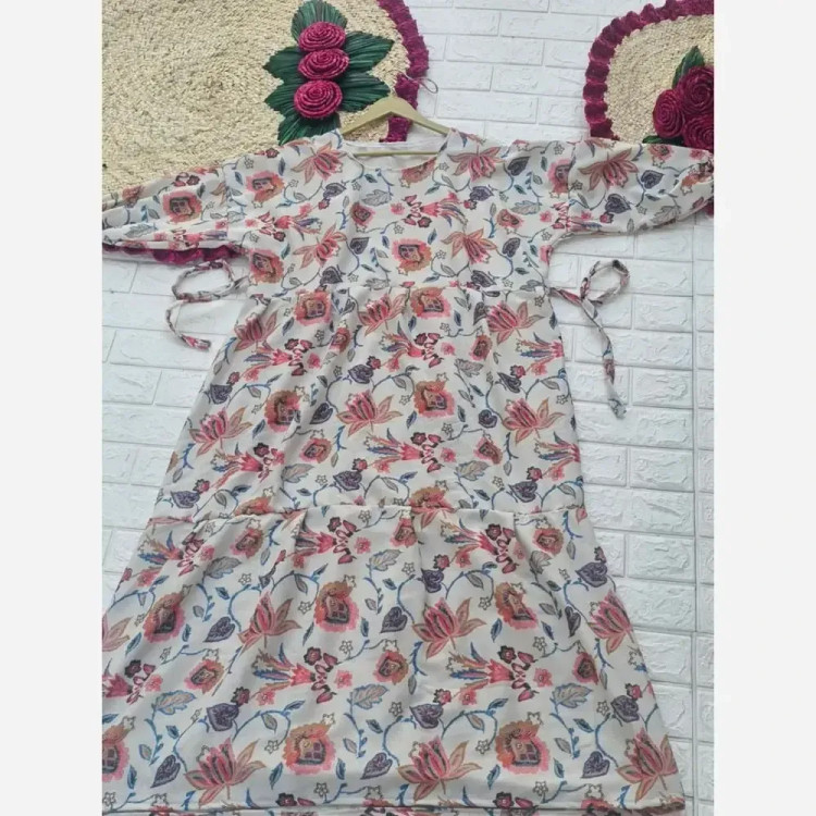 پیراهن فلور نخ بیسکویتی تابستانه نرم فری سایز قد 135