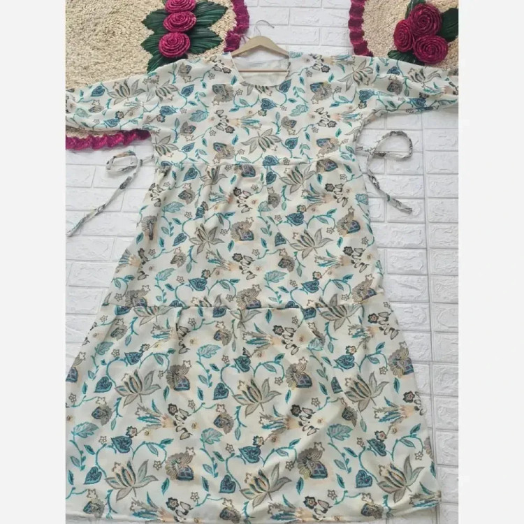 پیراهن فلور نخ بیسکویتی تابستانه نرم فری سایز قد 135
