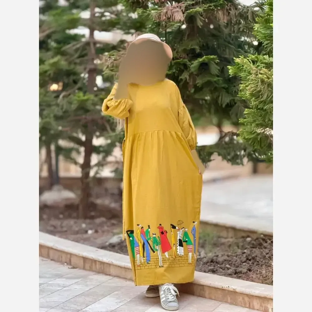 پیراهن لینن زنانه طرح سرخپوستی فری سایز قد 135