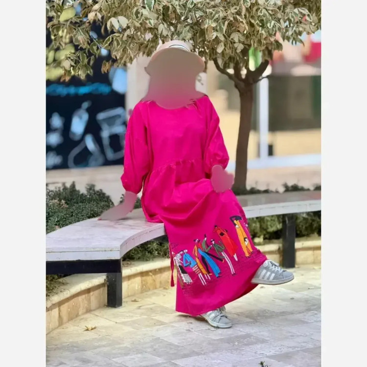 پیراهن لینن زنانه طرح سرخپوستی فری سایز قد 135