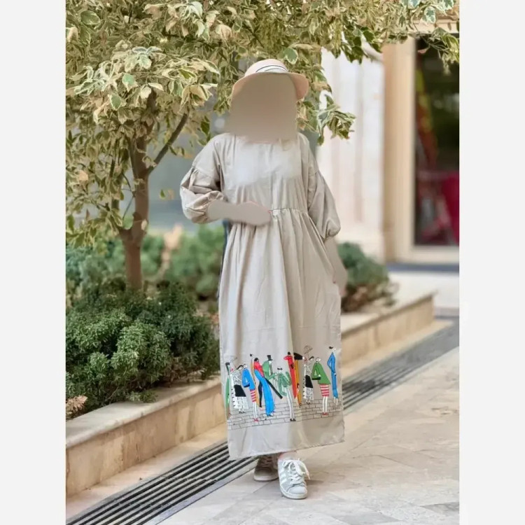 پیراهن لینن زنانه طرح سرخپوستی فری سایز قد 135