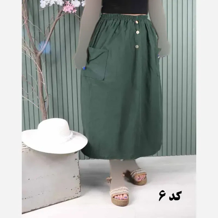 دامن لینن دو جیب فری سایز خنک تابستانی
