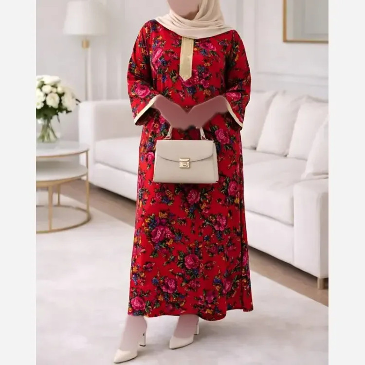 کفتان نخی ساحلی پیراهن گلدار سنتی بلند خنک آستین بلند فری سایز