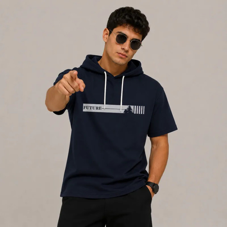 تی شرت کلاه دار مردانه نخی طرح حروف مدل futher