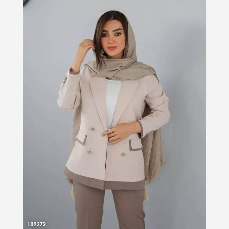 ست کت و شلوار لنین تابستانه مدل سوری رنگ نسکافهای و سبز سایزبندی