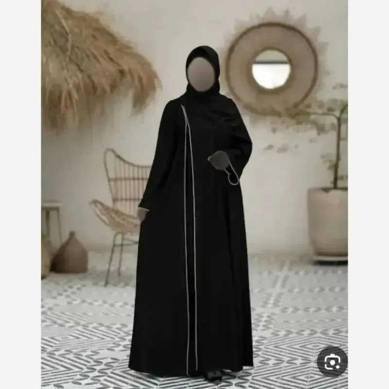 عبا زنانه مدل نواردوزی جنس الیزه اعلا رنگ مشکی فری سایز