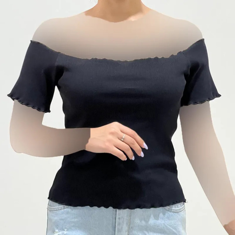 کراپ یقه قایقی کبریتی زنانه کد1409 قد42 سانت
